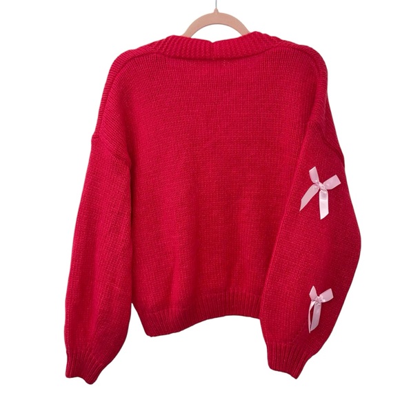 LUNA IVY Red Sweater with Pink Bows sz Medium - Picture 3 of 7